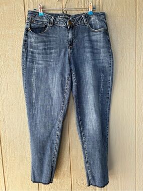 Lane Bryant Distressed Boyfriend Mid-Dark Blue Cropped Ankle Jeans
